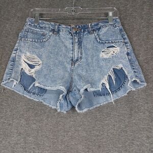 REFUGE WOMENS BLUE JEAN CUT OFF DISTRESSED DESTROYED DENIM SHORTS SIZE 6